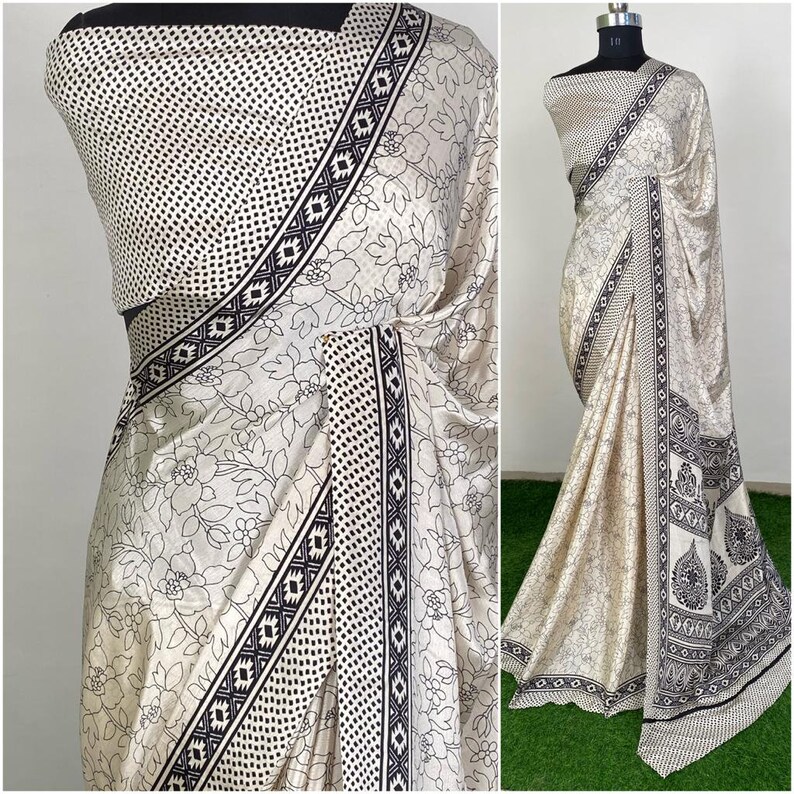 Soft Silk Designer Printed Saree Bridal Gift Occasional Party Wedding Sari Wear with Desinger Printed Blouse