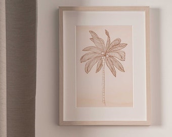 Téléchargement numérique A2-A5 Empreinte palmaire dessinée à la main sur texture aquarelle - Art mural simple Tropical Beach Boho Decor pour crèche ou chambre de bébé