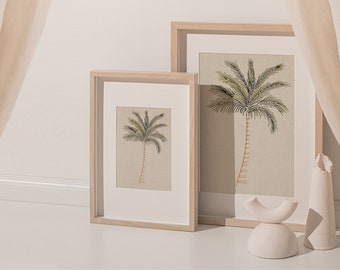 Impression de paume simple sur texture de lin - Papier cartonné de qualité artistique - Wall Art Tropical Beach Boho Home Decor