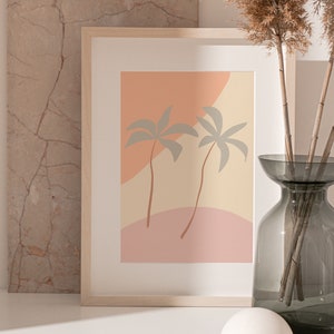 Descarga digital Simple Palmeras Arte imprimible Sutil Arte pared Arte Tropical Playa Boho Decoración del hogar, Arte de palmera