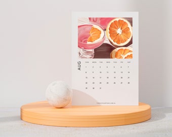 Calendrier de bureau tropical 2024 en stock - NOUVEAU DESIGN Calendrier de bureau A5 avec support en bois - Impressions amusantes d'art tropical 2023 Cadeaux de décoration lumineuse pour la maison