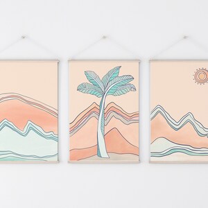 3 x Printable Tropical Abstract Wall Prints - Peach Green Nursery Wall Art Tropical Beach Boho Home Decor - Instant Download Art