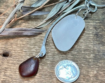 Genuine beach glass (sea glass) set with a sterling silver pendant. Handcrafted jewelry. 4 in 1