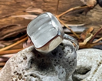 Beach glass ring , sea glass ring Handcrafted sterling silver,  bezel set, Lake Michigan jewelry