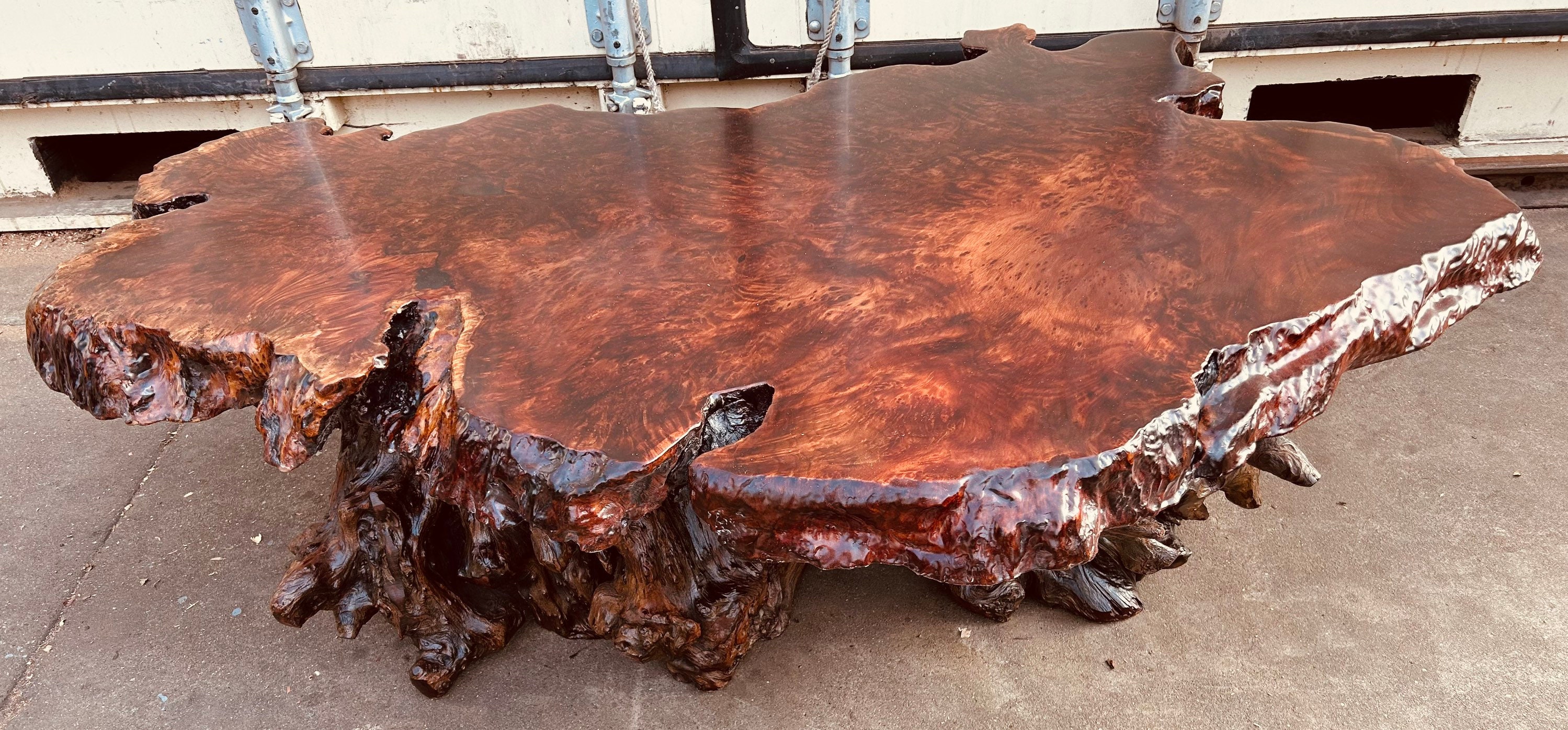 Redwood Burl Coffee Table 60c36x18 Tall With Hand Rubbed Epoxy Finish