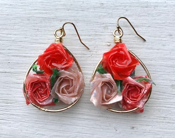 Handmade Origami Rose garden earrings