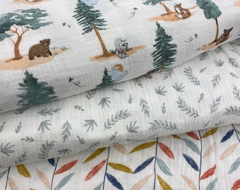 Double gauze woodland forest style fabric. Sold by the yard