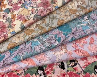 Disney princess collection fabric. Beauty and the Beast, Cinderella, Jasmine, Snow White, Rapunzel, Sleeping Beauty