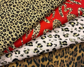 Leopard and Chetah print cotton fabric collection. 100% cotton