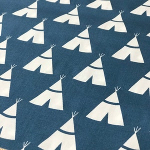 White Teepees on Navy Blue Cotton Fabric. Sold by Th Be Half - Etsy