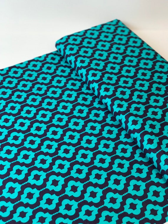 Navy blue and turquoise medallion fabric. Modern Apparel fabric