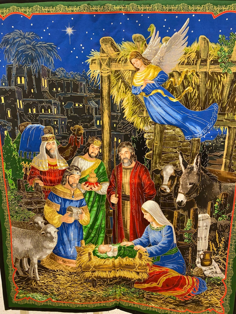 Nativity Scene quilting panel fabric. Sold by the panel. Etsy