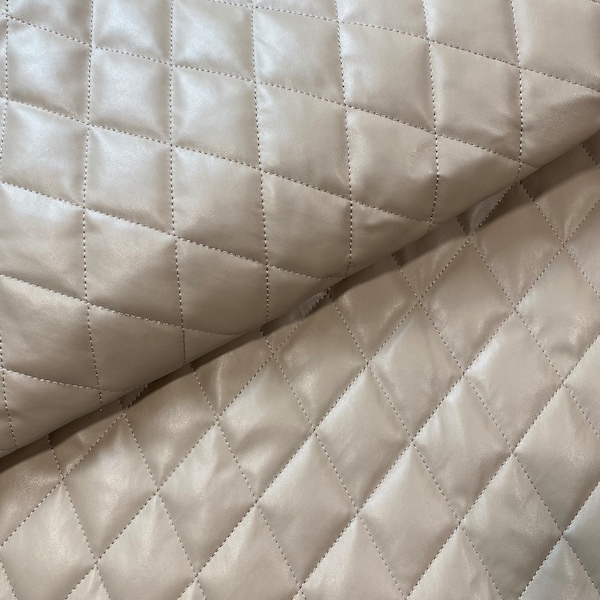 Pre-quilted Faux Beige Leather Fabric  58 inches wide Sold by the half yard