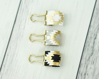 Pen Loop clip, gold clip, pen holder, planner,  bujo, notebook, accessories, TN, Ikat, tribal, white, black, silver elastic, bullet journal