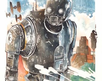 K-2SO 水彩アートプリント - 8x10 | スターウォーズ、ローグワン