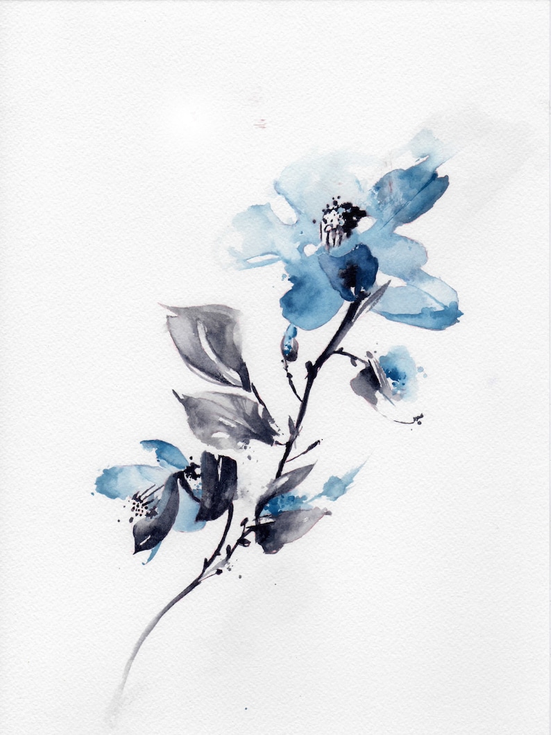 BLUE FLOWER SUMI-E image 1