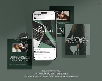 Plantillas de publicaciones de Instagram en verde esmeralda / Diseño editable de Canva
