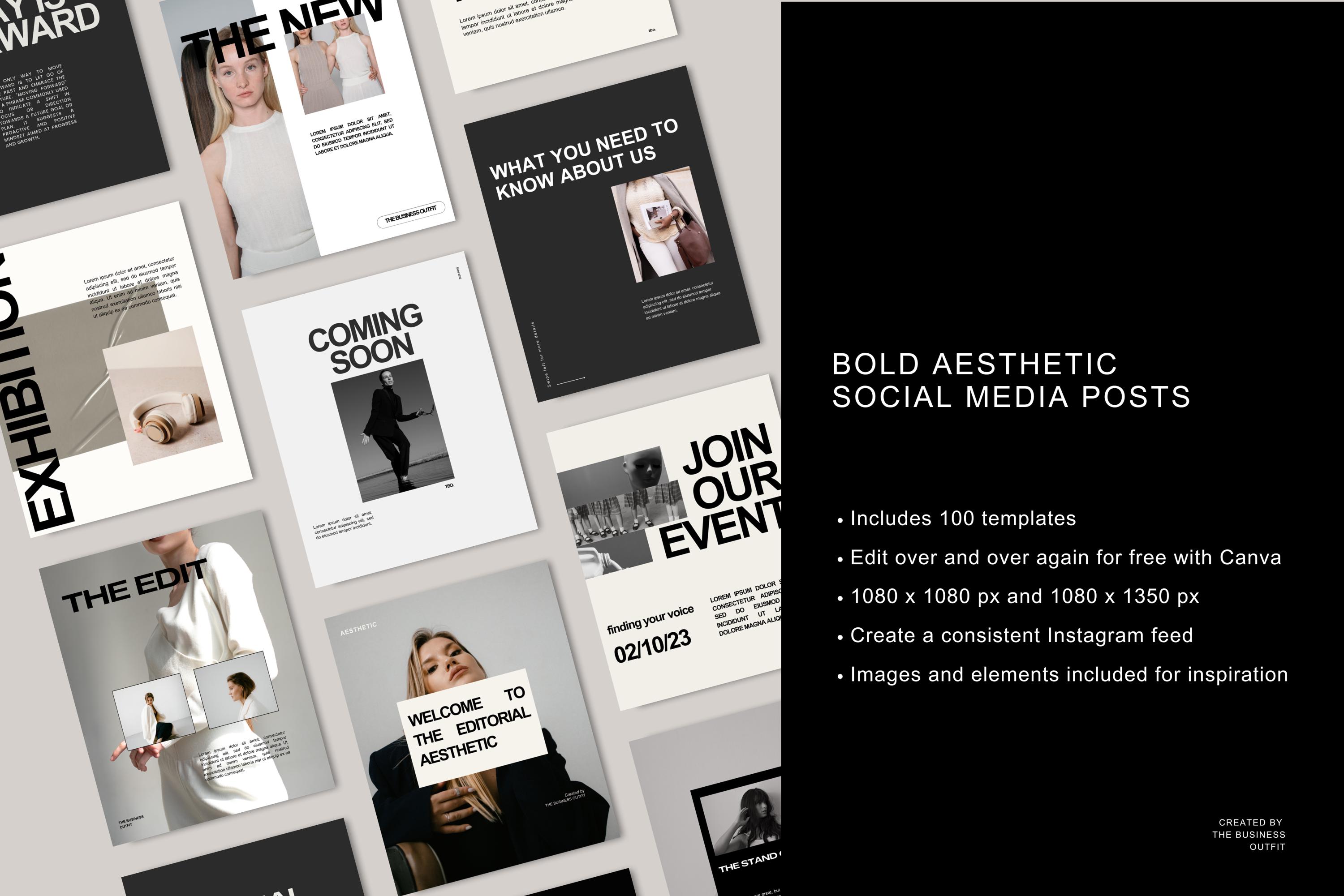 100 Bold Editorial Aesthetic Instagram Posts | Editable Canva Template ...