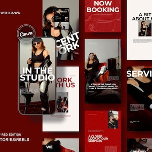 50+ Bold Editorial Aesthetic Red Edition Instagram Stories | Editable Canva Template | Red Cream Black l Modern Aesthetic | Social Media