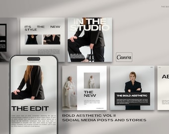 100 Bold Editorial Aesthetic Instagram Posts | Editable Canva Template | Beige Grey Cream Black l Modern Aesthetic | Social Media vol 2