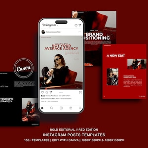 100+ gewaagde redactionele esthetische rode editie Instagram-berichten | Bewerkbare canvassjabloon | Rood Grijs Crème Zwart l Modern Esthetisch | Sociale media