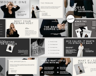 Milan Webinar Course Creator Slide Deck Template | Minimal grey black white Canva Template