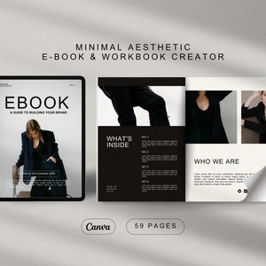 59 Page Minimalist Aesthetic Ebook and Workbook Creator | Editable Canva Template | Beige Grey Cream Black l Modern Minimal Course Creator