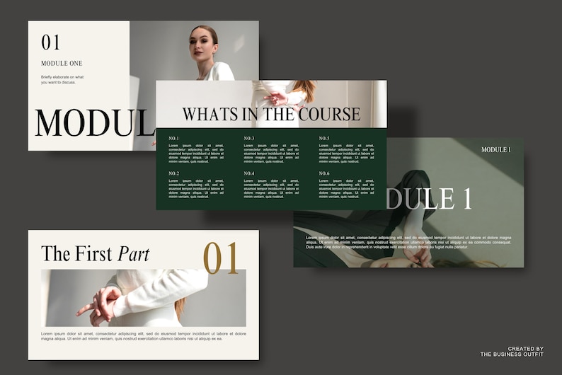 53 Page Luxury Aesthetic Slide Deck Webinar Creator | Editable Canva Template | Emerald Green Beige l Modern Minimal Online Course Template