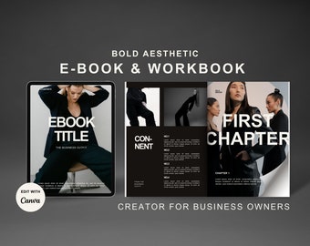 68 Page Bold Editorial Aesthetic Ebook and Workbook Creator | Editable Canva Template | Beige Grey Cream Black l Modern Course Creator