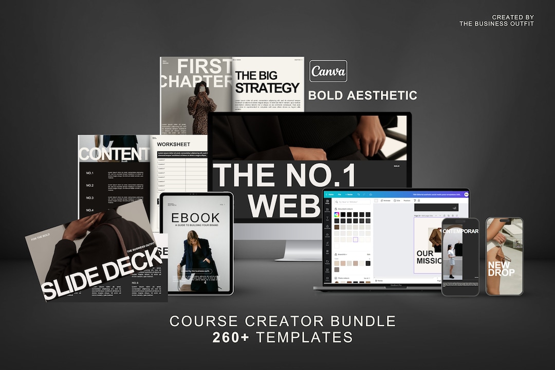 Bold Editorial Course Creator Bundle | 260+ Editable Canva Template ...