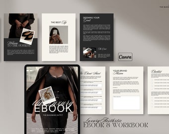 68 Page Luxury Aesthetic Ebook and Workbook Creator | Editable Canva Template | Beige Grey Cream Black l Modern Minimal Course Creator