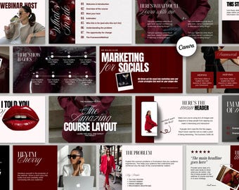 Cherry Webinar Course Creator Slide Deck Template | Red Luxury Canva Template