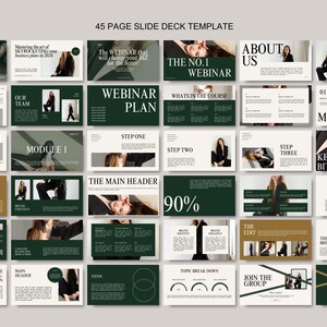 53 Page Luxury Aesthetic Slide Deck Webinar Creator | Editable Canva Template | Emerald Green Beige l Modern Minimal Online Course Template
