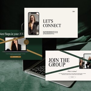 53 Page Luxury Aesthetic Slide Deck Webinar Creator | Editable Canva Template | Emerald Green Beige l Modern Minimal Online Course Template