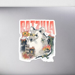 Cheeky RATZILLA | Vinyl Sticker | Cadeau voor rattenhouders &rateigenaren | Grappige rat die | zegt Grappig Monster Kleur Rat Rat Rat