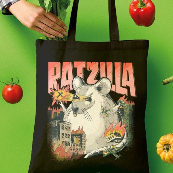 Funny Cool RATZILLA | Shopper Tote Bag | Gift For Fancy Rat Holders | Rats Owners | Cute Dangerous Rodent Monster