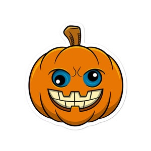 Grappige Halloween pompoen met gezicht | Geponste Vinyl Sticker | Grappige horror sticker voor kinderen en tieners All Hallows Eve Fans
