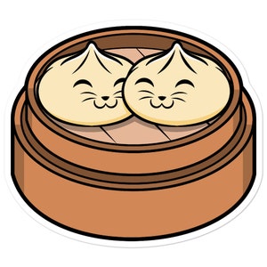 Xiao Long Meow | Geponste stickers | Xiao Long Bao Kat Lijm | Heerlijk Aziatisch eten met kattengezicht | Voor katteneigenaren