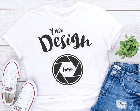 Gildan Mockup 64000 Softstyle White Knotted T-Shirt Unisex Gildan Mockup 64000 Softstyle White Knotted T-Shirt Unisex