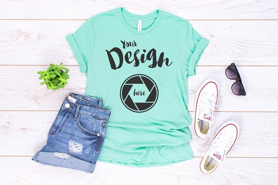 Heather Mint Bella Canvas 3001 Mockup Unisex Shirt Heather Mint Bella Canvas 3001 Mockup Unisex Shirt