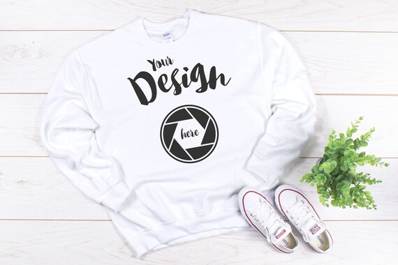 Download Free White Gildan 18000 SweaT-Shirt Mockup Unisex Crewneck ...