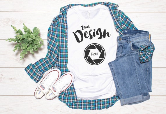 White T-Shirt Bella Canvas 3001 Mockup Unisex White