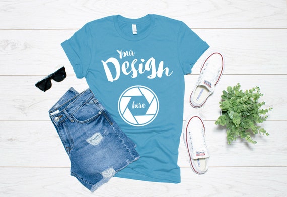 Download Free Ocean Blue T-Shirt Bella Canvas 3001 Mockup Unisex ...