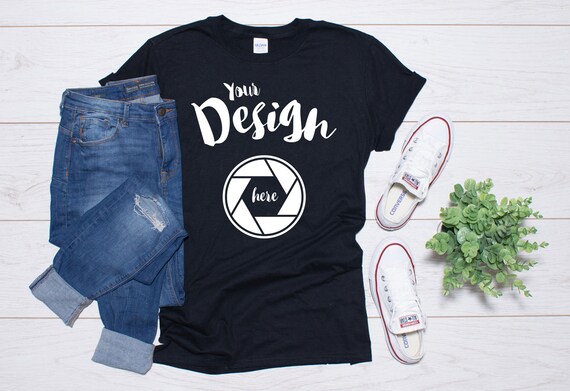 Black Gildan 64000 T-Shirt Mockup Unisex Shirt Black Black Gildan 64000 T-Shirt Mockup Unisex Shirt Black