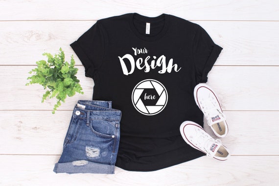 Bella Canvas 3001 Black Mock Up Flat Lay