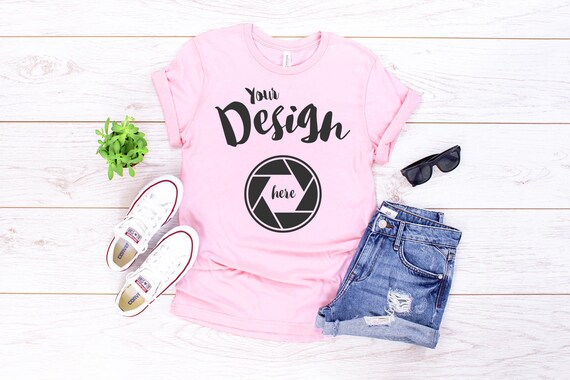 Pink Bella Canvas 3001 T-Shirt Mockup Unisex