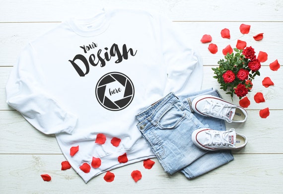 White Valentines Day Gildan 18000 SweaT-Shirt Mockup Unisex Crewneck