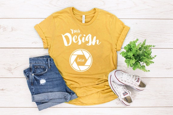 Gold Bella Canvas Mockup 3001 Gold Knotted T Shirt Flatlay Etsy