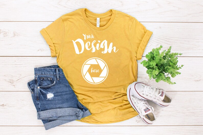 Gold Bella Canvas Mockup 3001 Gold Knotted T Shirt Flatlay