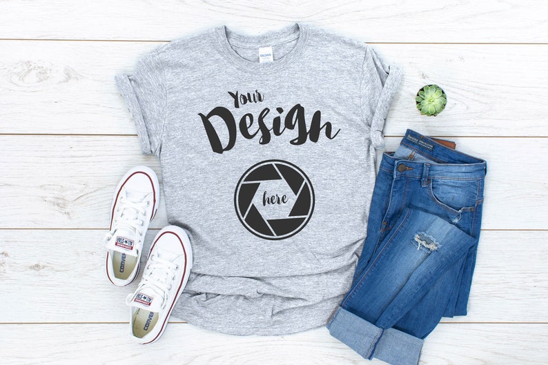 Download Gildan Mockup 64000 Softstyle Heather Gray Knotted T shirt | Etsy